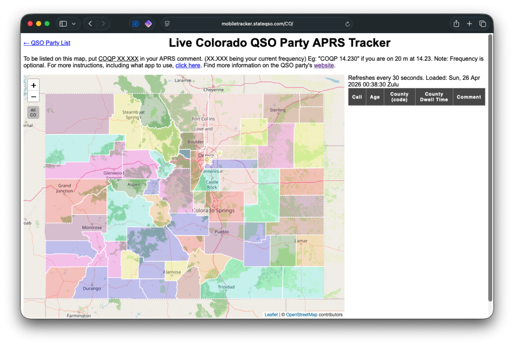 Screenshot of mobile tracker website
